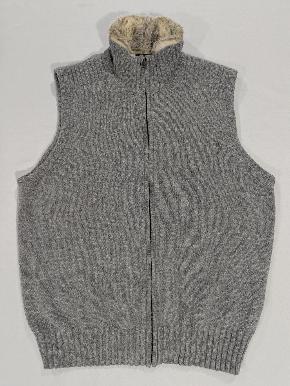 Eddie Bauer Sweater Vest Womens XL Gray 40% Wool 30% Alpaca Fur Collar Zip Knit